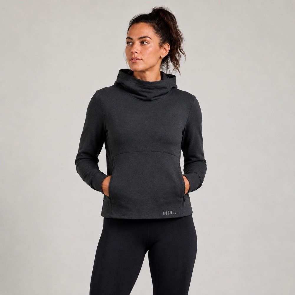NOBULL Performance Fleece Hoodie Womens M Anthracite Gray Zip Pockets Made USA